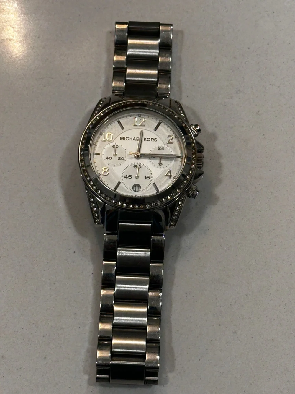 Silver Chronograph Crystal Watch Classic Minimalist Office Luxe Y2K